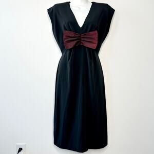 SUSAN ROSELLI VIJACK Vintage Bow Dress Size 7/8 Black Holiday Whimsigoth Cape